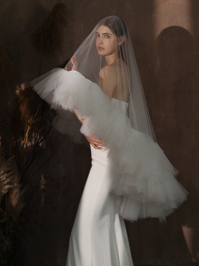 Velo Nupcial Voluminoso de Doble Capa - Blanco Elegante para Sesiones Fotográficas - Image 13