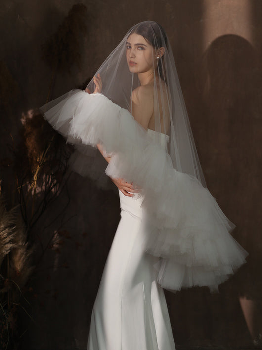 Velo Nupcial Voluminoso de Doble Capa - Blanco Elegante para Sesiones Fotográficas - Image 13