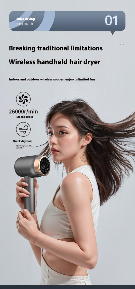 Purple high-speed wireless hair dryer with gold accents, featuring hot and cold air, shown on a reflective surface. - Image 13