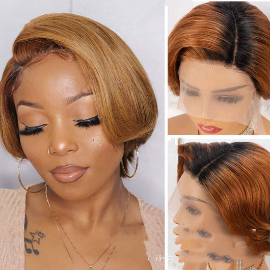 Peluca Pixie de Cabello Natural con Encaje Frontal