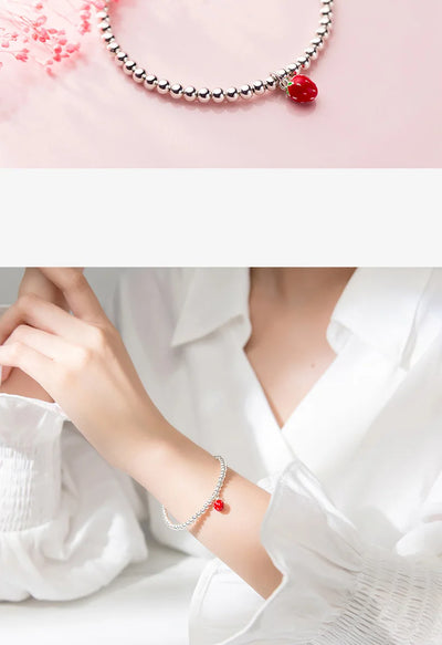 Pulsera de Plata S925 con Dije de Fresa Lacado Estilo Coreano - Image 13