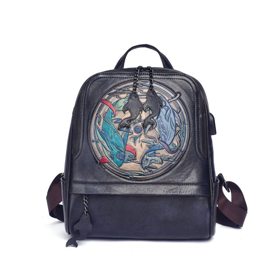 Mochila Vintage de Cuero con Doble Compartimento y Grabado Artesanal - Image 2