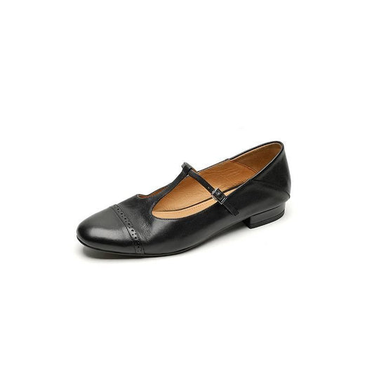 Zapatos Planos de Cuero Genuino con Hebilla T - Punta Redonda - Image 5