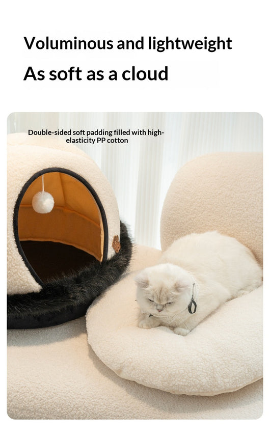 Cama Semicubierta para Gatos con Lana de Cordero - Calidez Invernal - Image 9
