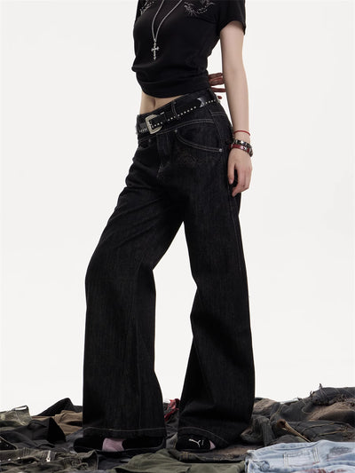 Jeans Rectos Retro Americanos Cintura Alta - Pantalones Casuales Holgados - Image 2
