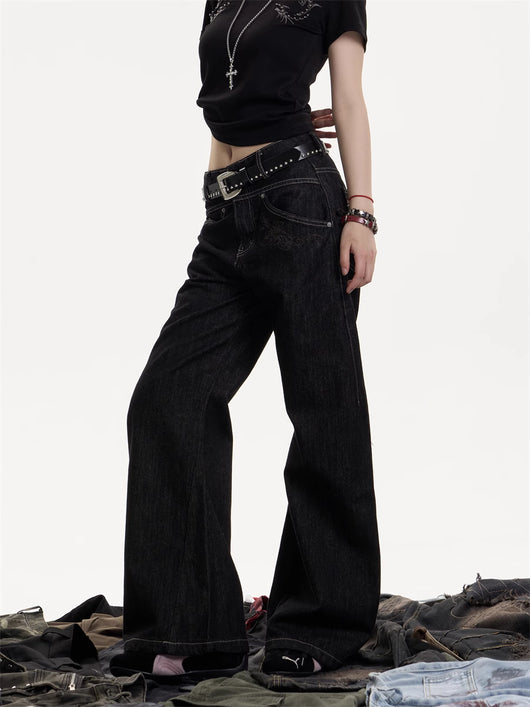 Jeans Rectos Retro Americanos Cintura Alta - Pantalones Casuales Holgados - Image 2
