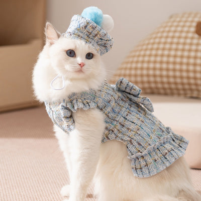 Vestido Elegante Tipo Chanel con Moño para Mascotas - Abrigo Cálido para Otoño e Invierno - Image 12