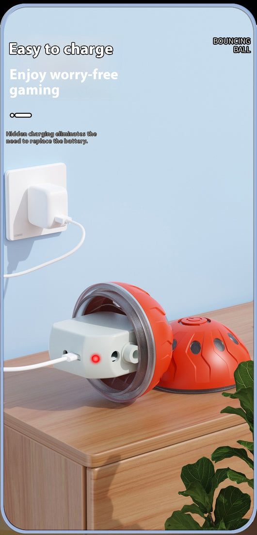 Orange-red automatic pet toy ball with a textured surface and a power button, designed for dogs. - Image 18