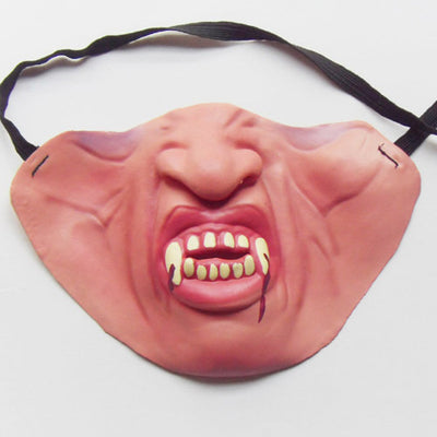 Funny grotesque mask with a large nose, yellow teeth, a cigar, stubble, and stitches on the cheek. - Image 19