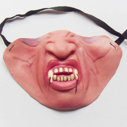 Funny grotesque mask with a large nose, yellow teeth, a cigar, stubble, and stitches on the cheek. - Image 19