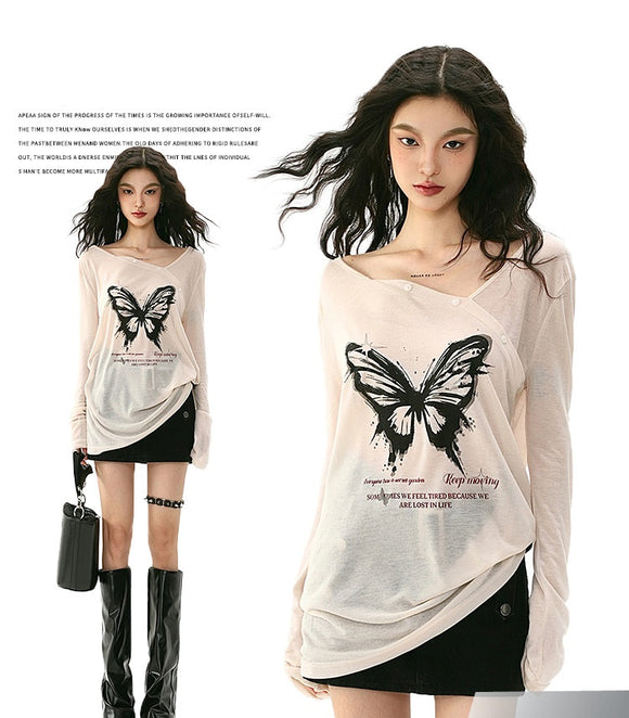 Blusa Manga Larga con Protección Solar y Estampado de Moños - Mujer