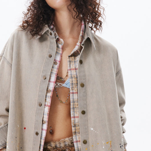 Camisa Denim Holgada con Efecto Tinta Splash - Image 21