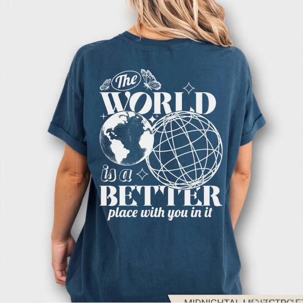 Playera Holgada de Algodón con Estampa Cielo Estrellado y Tierra 2D