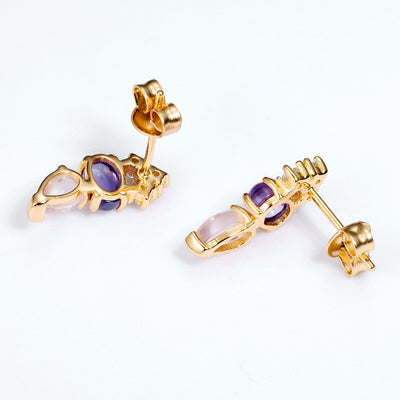 Aretes de Plata 925 Chapados en Oro 9K con Gota Geométrica y Piedra de Color - Image 14