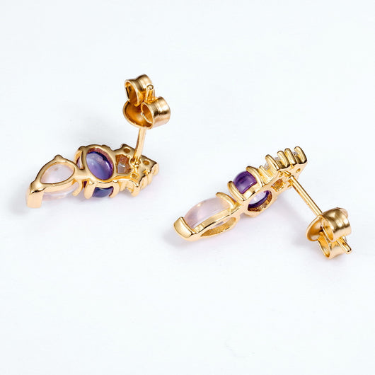 Aretes de Plata 925 Chapados en Oro 9K con Gota Geométrica y Piedra de Color - Image 14