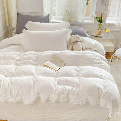 Juego de Cama Blanco de 4 Piezas Estilo Princesa, Algodón Lavado a la Piedra - Image 13