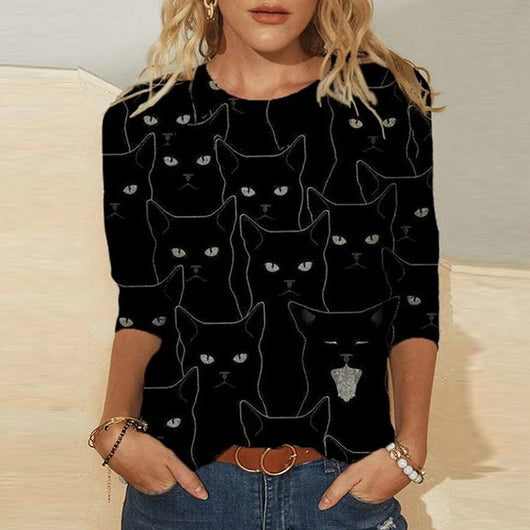 Playera Manga Larga Estampada Cuello Redondo para Mujer - Image 4