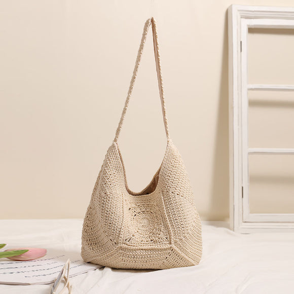Bolsa de Playa Tejida de Algodón con Patrón Cuadros Vintage - Gran Capacidad para Viajes y Vacaciones
