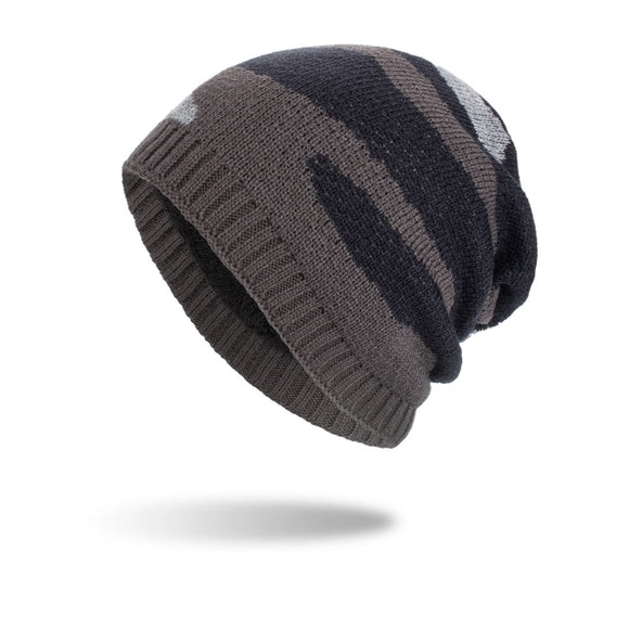 Gorro de Punto Tricolor a Rayas - Pullover Largo y Cálido