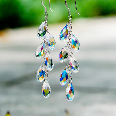 Aretes de Cristal con Aguja de Plata - Cortina de Cuentas Brillante - Image 9