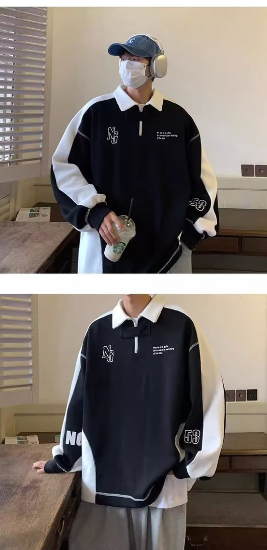 Suéter Polo Hombro Descubierto Estilo Preppy Americano para Parejas - Image 10