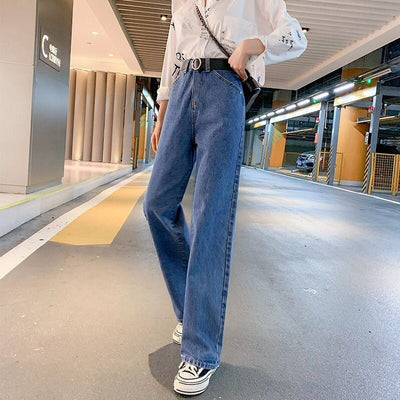 Jeans Cintura Alta Pierna Ancha Efecto Reductor Azul Oscuro para Mujer - Image 3