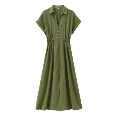 Vestido Camisero Midi de Lino Mezclado - Diseño Suelto y Versátil para Mujer - Image 6