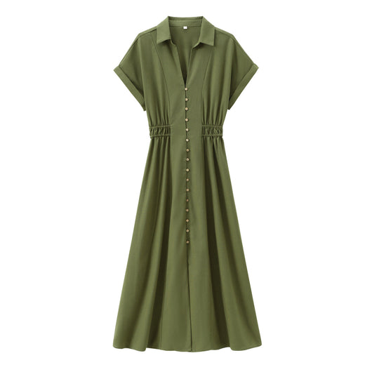 Vestido Camisero Midi de Lino Mezclado - Diseño Suelto y Versátil para Mujer - Image 6