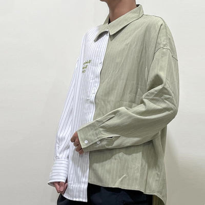 Camisa Holgada de Rayas y Patchwork para Hombre - Image 10