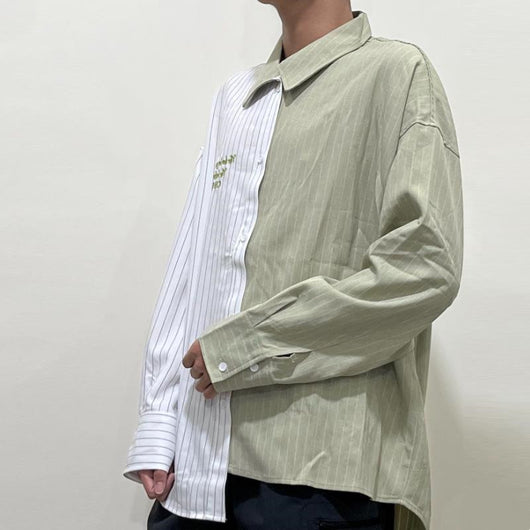Camisa Holgada de Rayas y Patchwork para Hombre - Image 10