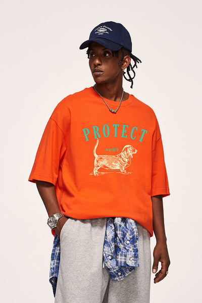Camiseta Suelta Estampada con Diseño de Perro para Hombre - Image 12