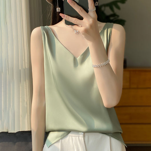 Blusa Suelta sin Mangas con Base Satinada Sedosa - Image 4