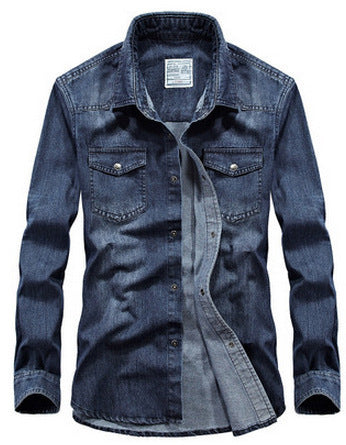 Camisa Denim Manga Larga para Hombre Talla Grande Cuello Solapa - Image 7