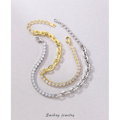 Pulsera de Diamantes Cosidos en Plata 925 Estilo Retro