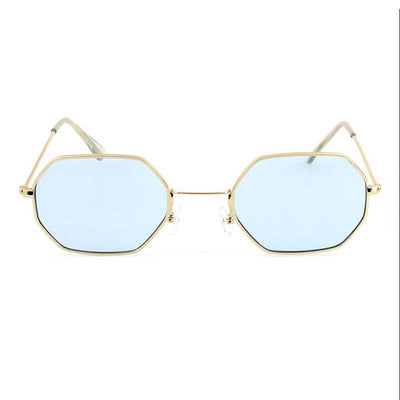 Silver polygonal sunglasses with clear lenses, featuring a thin metal frame and vintage style. - Image 19