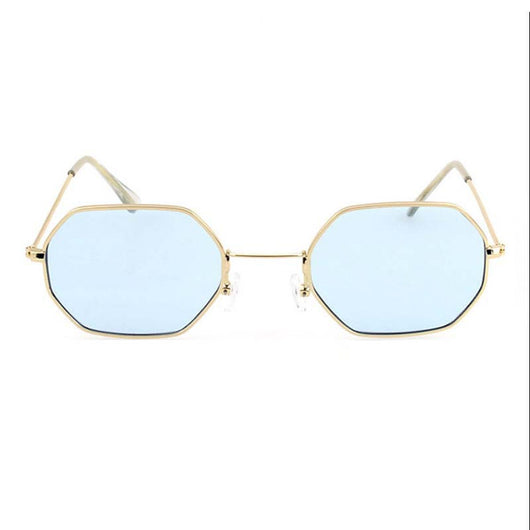 Silver polygonal sunglasses with clear lenses, featuring a thin metal frame and vintage style. - Image 19