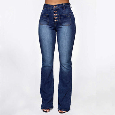 Jeans Talla Grande Mujer Cintura Alta con Bolsillos Parche Denim Lavado - Image 4