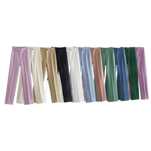 Pantalones Casuales de Cintura Alta Estilo Europeo - Corte Recto Clásico - Image 14