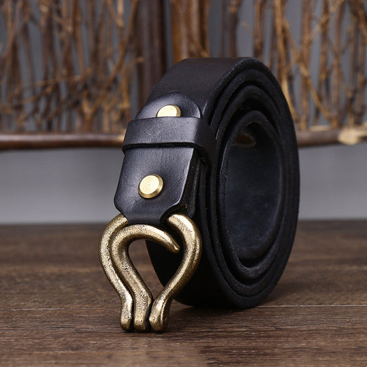 Cinturón de Cuero Genuino Curtido Vegetal Estilo Retro para Hombre - Image 6