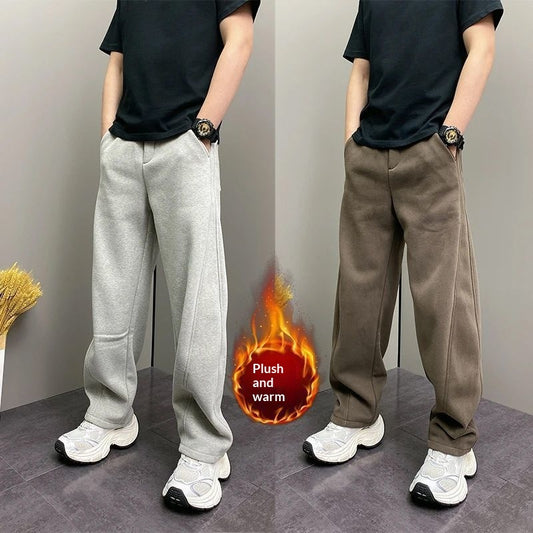 Pantalones Casuales Rectos con Forro Polar Grueso para Hombre