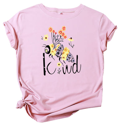 Camiseta Estampado Abejas y Flores Cuello Redondo Manga Corta - Image 2