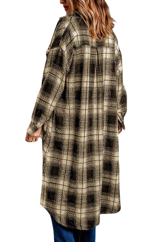 Cardigan Cuadros Mujer Largo Suelto con Solapa - Image 7