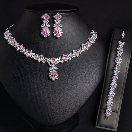 Conjunto de Joyería Nupcial Zirconia Cúbica - Collar, Aretes y Pulsera