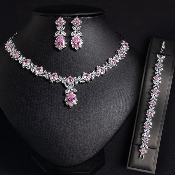 Conjunto de Joyería Nupcial Zirconia Cúbica - Collar, Aretes y Pulsera