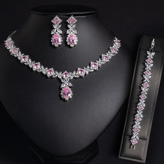 Conjunto de Joyería Nupcial Zirconia Cúbica - Collar, Aretes y Pulsera