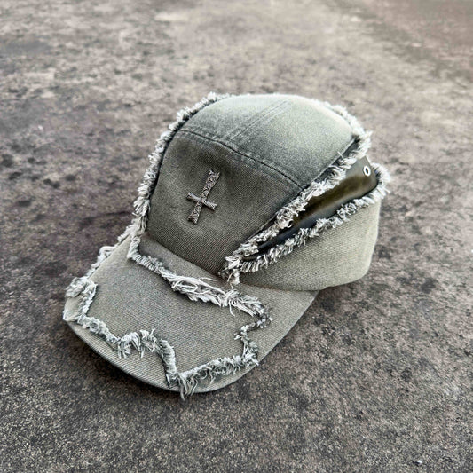 Gorra de Béisbol Denim Patchwork Desgastado con Cuero Lavado - Image 2