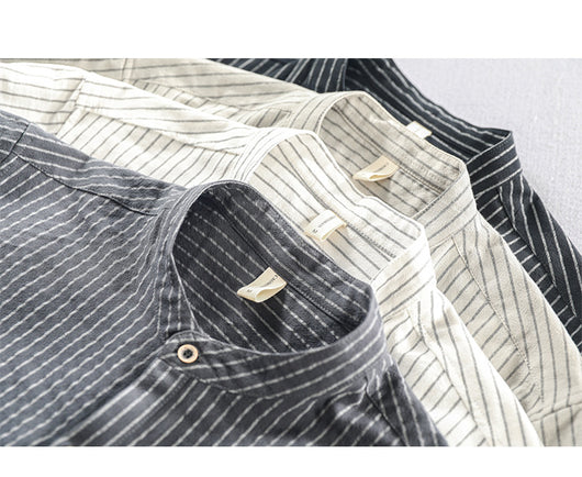 Camisa Casual Holgada de Manga Corta a Rayas para Hombre Talla Grande - Image 9