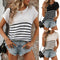 Blusa Casual de Cuello Redondo con Rayas y Manga Corta