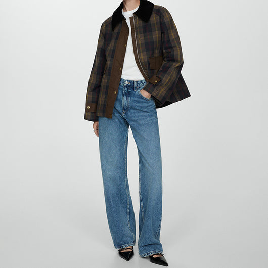 Abrigo Acolchado con Cuello de Piel - Diseño Tartán Otoño Invierno - Image 3
