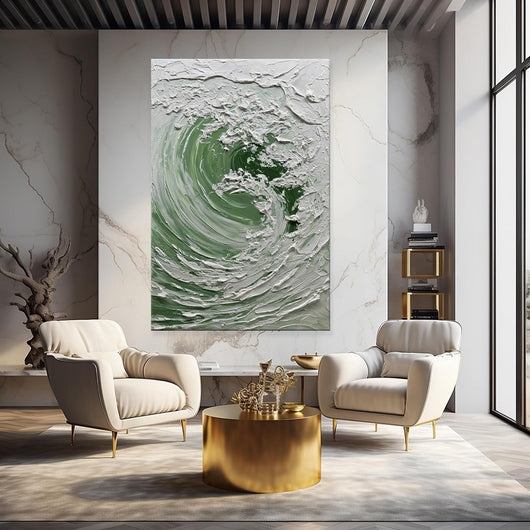 Cuadro Abstracto Olas del Océano Nórdico - Pintura al Óleo sobre Lienzo para Sala y Oficina - Image 5